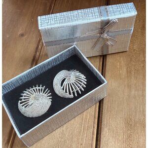 Silver Spiral Clip-On Earrings With Gift Box